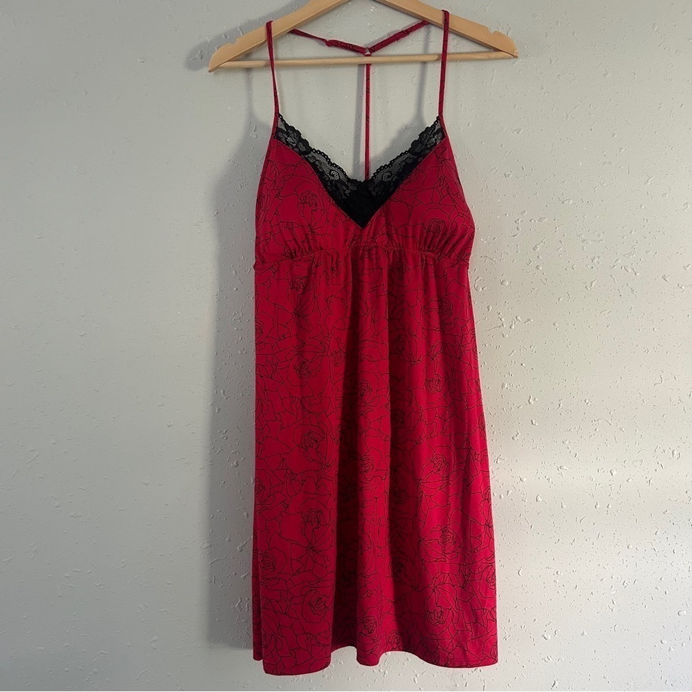 Apt. 9 Pink Floral Chemise Black Lace Nightgown Sleepwear Soft Comfy Casual